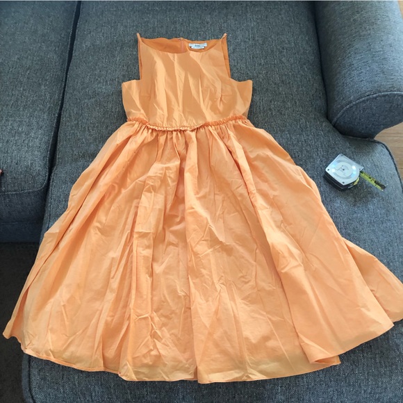 LOVE BONITO AYRIA PLEATED SLEEVELESS BOAT NECK BUTTERNUT ORANGE MIDI DRESS US8/L - Picture 13 of 14